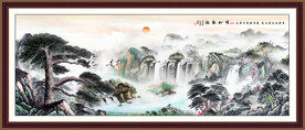 国画山水迎客松江山如画