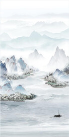 水墨山水画 大理石背景墙玄关画