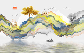 烟雾客厅灰山水画背景墙