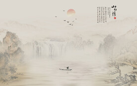 新中式国画山水电视背景墙