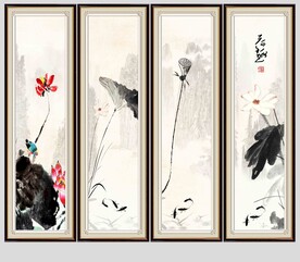 水墨荷花条屏