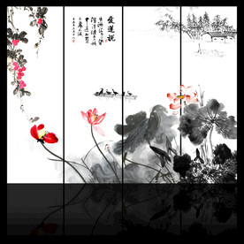 四条屏荷花