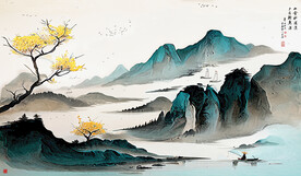 禅境水墨山水画