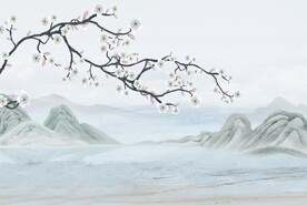 工笔花鸟水墨山水鸟鸣涧中式壁画