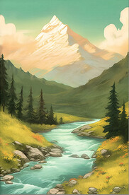 风景山水手绘高清油画