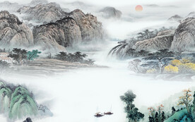 人气 中式背景山水 TIf分层