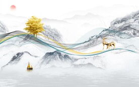 现代 客厅电视山水 Tif分层
