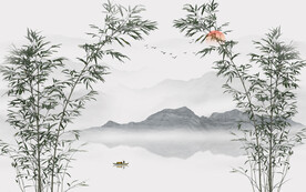 水墨竹子山水背景墙