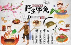 最新野生甲鱼背景墙PSD模板