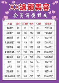 美容价目表消费指南