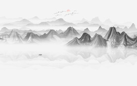 新中式山水画电视背景墙壁画