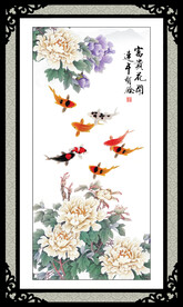 牡丹鲤鱼图