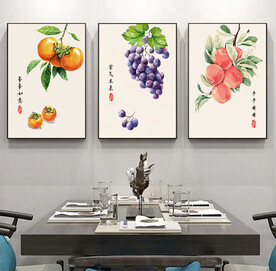 餐厅三联水果挂画