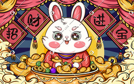 可爱兔子手绘国潮插画