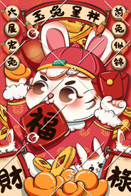 国潮兔子手绘海报