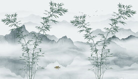 水墨竹子山水背景墙