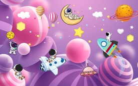 卡通太空梦幻星空背景墙