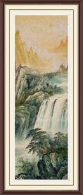 竖幅国画瀑布风景