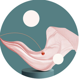 几何球绸布圆形挂画装饰画
