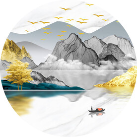 湖畔山脉高清圆形挂画装饰画