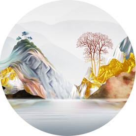 湖畔山脉高清圆形挂画装饰画