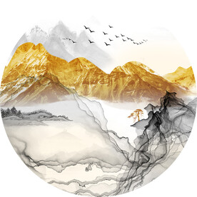 湖畔麋鹿山脉圆形挂画装饰画