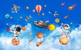 卡通星空宇航员背景墙