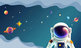 卡通星空宇航员背景墙