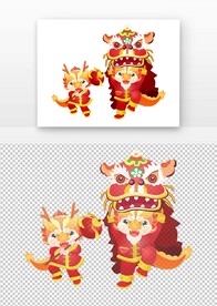 龙年舞狮子新年插画