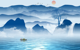 新中式水墨山水风景电视背景墙
