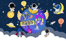 卡通太空星球背景墙