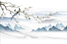 手绘花鸟壁画