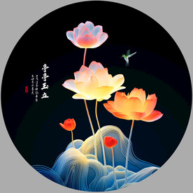 荷花晶瓷画