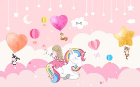 卡通公主热气球背景墙