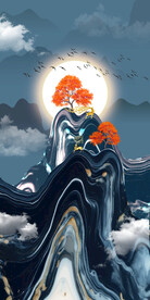 晶瓷麋鹿森林风景装饰玄关画