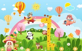 儿童卡通动物乐园树林背景墙图片