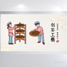 创意中国风制茶工艺背景展板海报