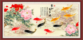 牡丹鲤鱼图
