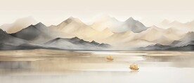新中式水墨手绘山水画