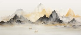 新中式水墨手绘山水画