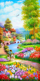 田园小屋风景油画玄关背景墙