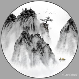 新中式圆形山水画