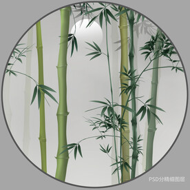 圆形水墨竹子玄关画