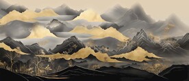 创意新中式金色山水装饰画