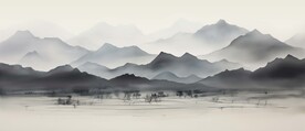 新中式水墨手绘山水画