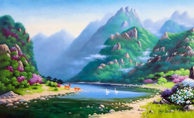 风水风景油画靠山山水风景画