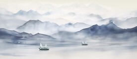 新中式水墨手绘山水画
