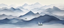 新中式水墨手绘山水画