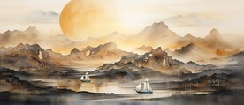 新中式水墨手绘山水画