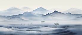 禅意水墨书法山水画